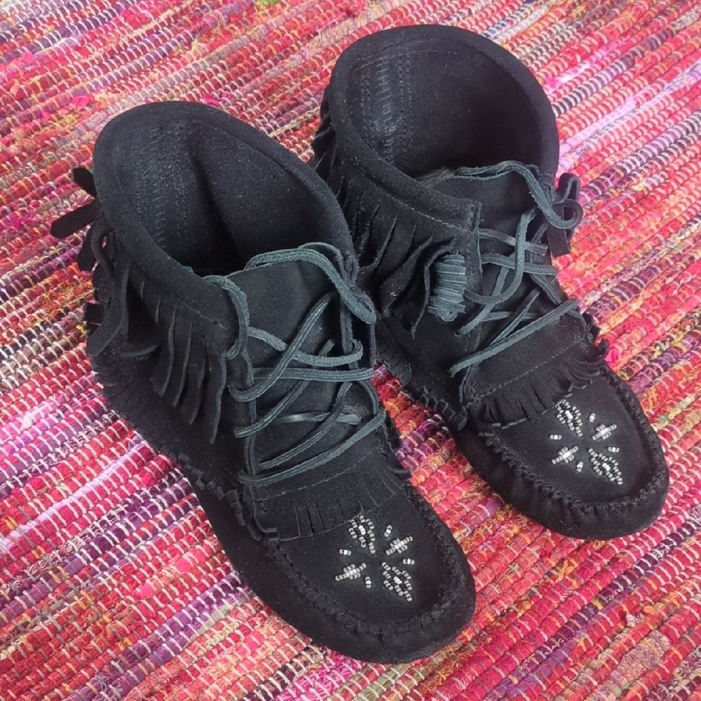 Black Suede Fringe Manitobah mukluks